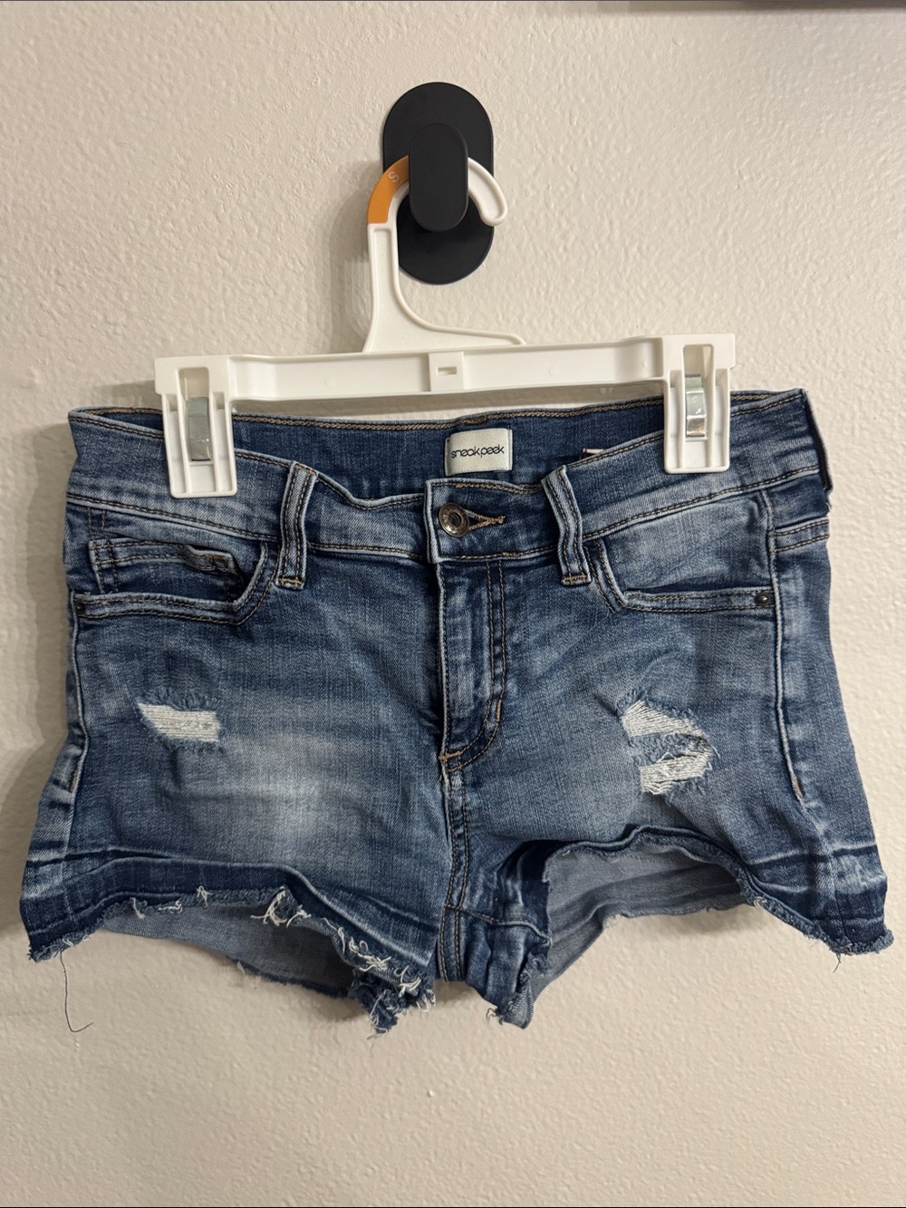 Sneak Peek Distressed Denim Shorts - Blue